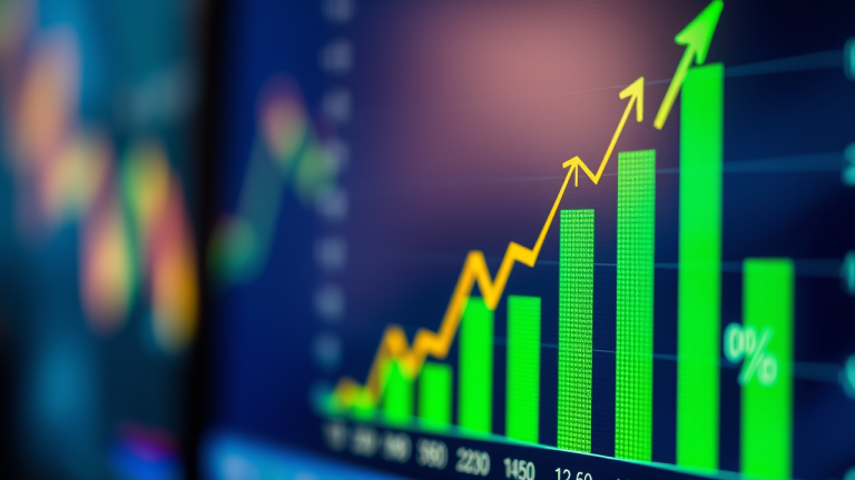 Gráfico de crescimento financeiro em tela de monitor de alta resolução, exibindo impacto do CDI nos rendimentos diários