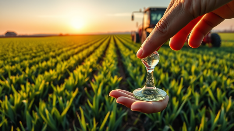 Fiagros: Como investir no agronegócio pagando dividendos mensais Cena de campo agrícola com plantações verdes, trator e sementes, representando crescimento financeiro e produtividade