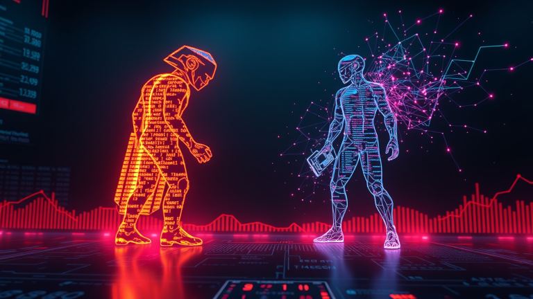 Proof of Work vs. Proof of Stake: As tecnologias por trás das criptos Ilustração 3D futurista de Proof of Work e Proof of Stake em confronto, representando as tecnologias por trás das criptomoedas