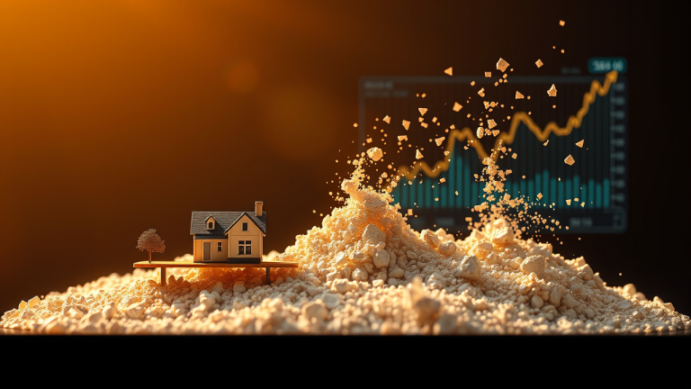 Altman Z-Score: Como prever a falência de uma empresa antes que aconteça Balança de equilíbrio entre estabilidade financeira e incerteza, ilustrada por uma empresa estável e relatórios financeiros em desintegração.