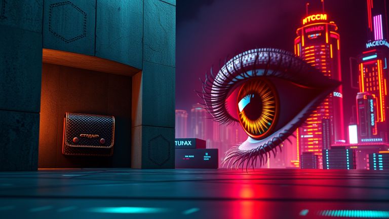 Cold Wallet vs. Hot Wallet: Onde guardar seus ativos digitais com segurança Ilustração 3D futurista de uma cold wallet iluminada em uma sala de segurança, cercada por uma cidade digital de hot wallets