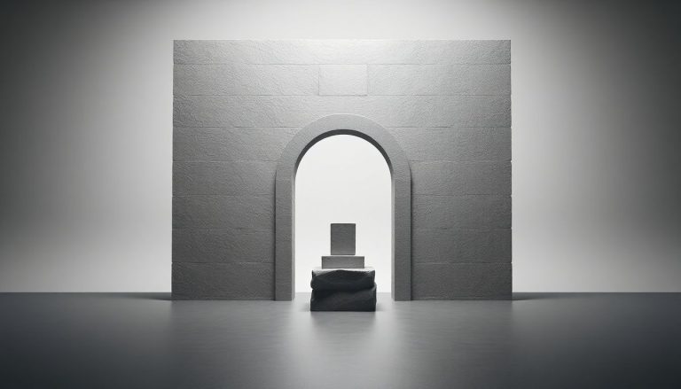 Estrutura de pedra com porta de aço simbolizando segurança e crescimento financeiro