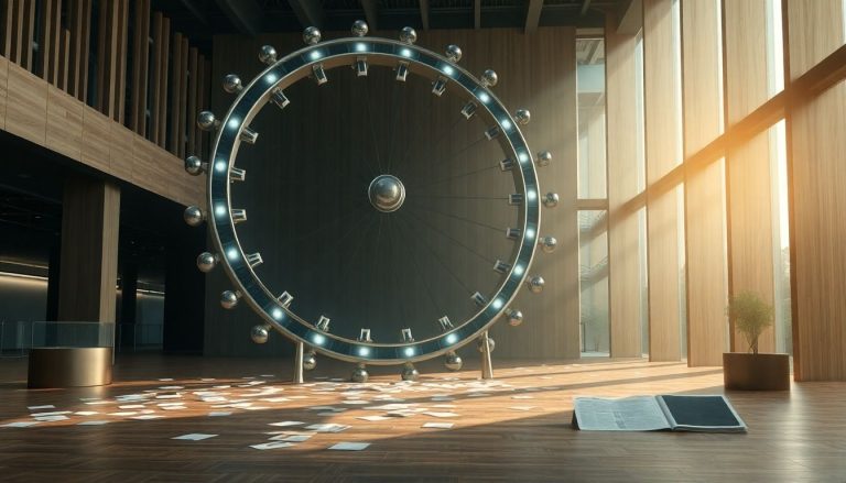 O impacto de cortes sucessivos na Selic no mercado de fusões e aquisições (M&A) Roda de engrenagens em movimento com luzes piscando, simbolizando transações de M&A e taxa de juros sendo cortada por uma tesoura gigante.